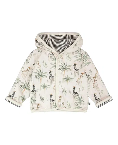 Deux Par Deux Boys' Organic Cotton Jersey Reversible Hooded Zebra Print Jacket - Baby In Brown