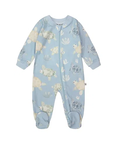 Deux Par Deux Boys' Organic Cotton Jersey Turtle Footed One-piece Pyjama - Baby In Blue