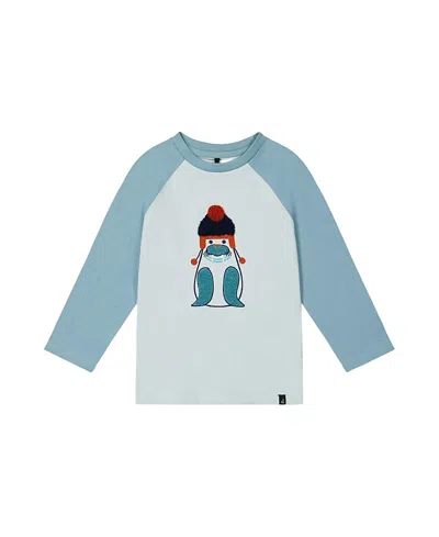 Deux Par Deux Boys' Organic Cotton Raglan Sleeve Walrus Graphic Long Sleeve T-shirt - Baby In Blue