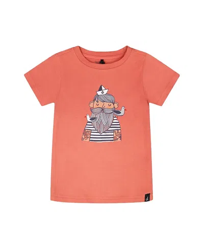 Deux Par Deux Boys' Organic Cotton Sailor Graphic Short Sleeve T-shirt - Baby In Orange