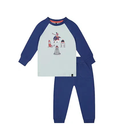 Deux Par Deux Boys' Organic Cotton Ski Graphic T-shirt & Fleece Pant Set - Baby In Blue