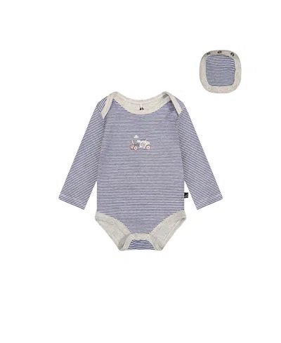 Deux Par Deux Boys' Organic Cotton Stripe Snap Envelope Neck Romper - Baby In Animal Print