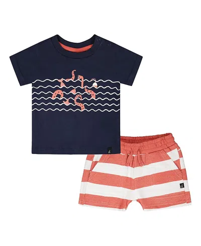 Deux Par Deux Boys' Organic Cotton T-shirt And Stripes Short Set - Baby In Black