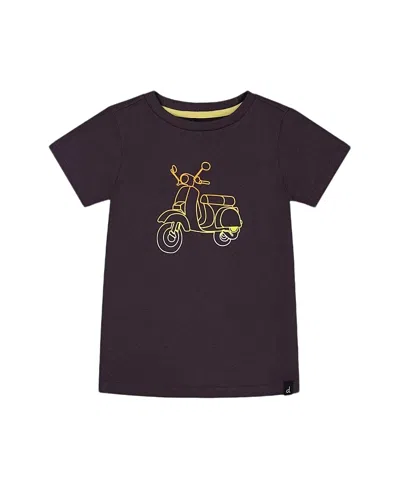 Deux Par Deux Boys' Organic Cotton Tee - Baby In Dark Gray And Multicolored Vespa