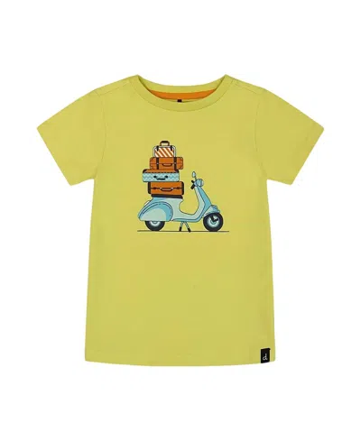 Deux Par Deux Boys' Organic Cotton Tee - Baby In Lime Green And Blue Vespa