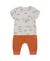Deux Par Deux Boys' Organic Cotton Top And Muslin Pant Set - Baby In Heather Grey With Little Paper Boat