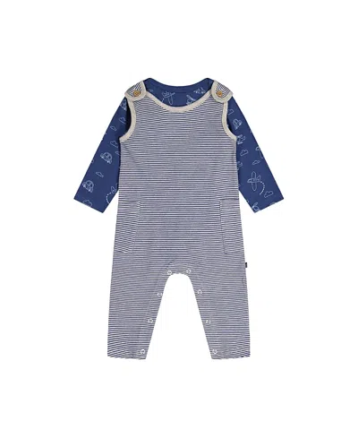 Deux Par Deux Boys' Organic Cotton Transportation Romper And Striped Overall Set - Baby In Animal Print
