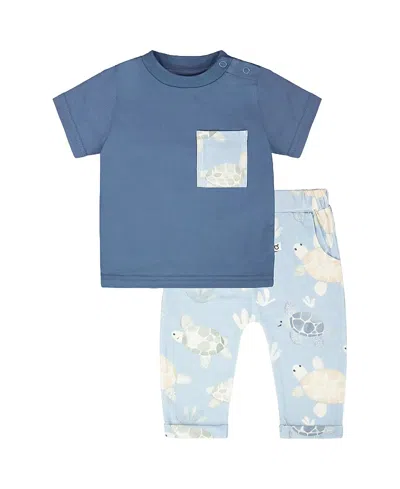 Deux Par Deux Boys' Organic Cotton Turtle Print Jersey T-shirt And Pants Set - Baby In Multi
