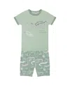 Deux Par Deux Boy's Organic Cotton Two-piece Short Pajama Set Light Sage And Gray Crocodile In Light Sage And Gray Crocodile
