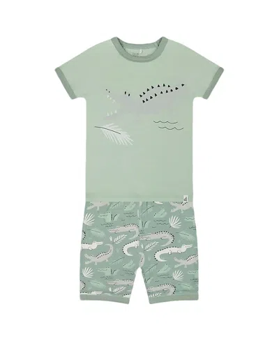 Deux Par Deux Boys' Organic Cotton Two-piece Short Pajama Set - Baby In Light Sage And Gray Crocodile