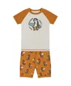 Deux Par Deux Little Boy's Organic Cotton Two-piece Short Pajama Set Sloths On Tan And Mottled Backg In Sloths On Tan  Mottled Background