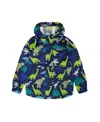 Deux Par Deux Packable Dinosaur Windbreaker In Blue