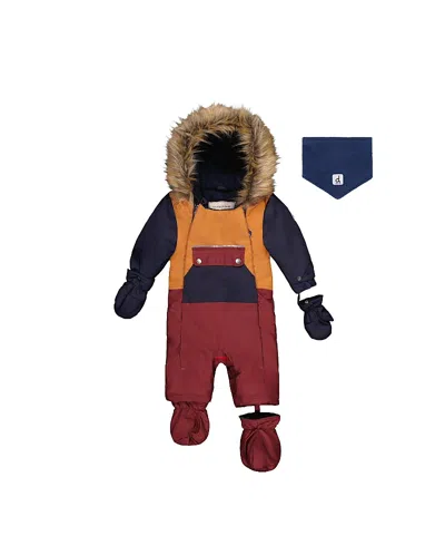 Deux Par Deux Boys' Play Car Seat Crotch Zipper Fleece Neckwarmer One Piece Snowsuit - Baby In Burgundy
