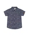 Deux Par Deux Boy's Printed Chambray Short Sleeve Shirt Gray, White And Tan In Gray/white And Tan