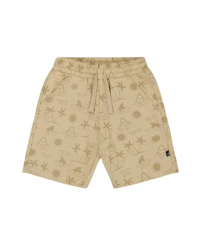 Deux Par Deux Boys' Printed French Terry Short - Baby In Beige With Palm Trees