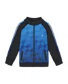 Deux Par Deux Boy's Printed Full Zip Athletic Cardigan Blue And Black In Blue