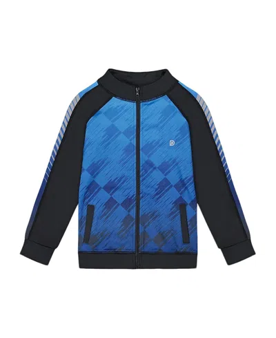 Deux Par Deux Boys' Printed Full Zip Athletic Cardigan - Little Kid In Blue And Black