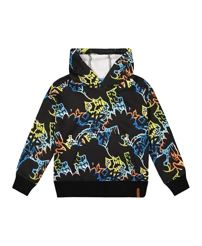 Deux Par Deux Boys' Printed Hooded Fleece Sweatshirt - Little Kid In Black