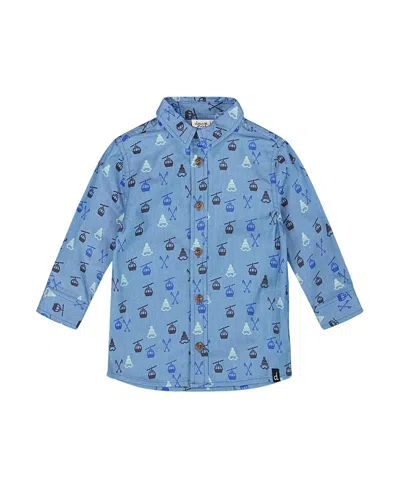 DEUX PAR DEUX DEUX PAR DEUX BOYS' PRINTED LONG SLEEVE BUTTON FRONT CHAMBRAY SHIRT - LITTLE KID, BIG KID