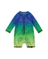 Deux Par Deux Little Boy's Printed Long Sleeve One-piece Rashguard Vibrant Blue And Green Dino In Vibrant Blue And Green Dino