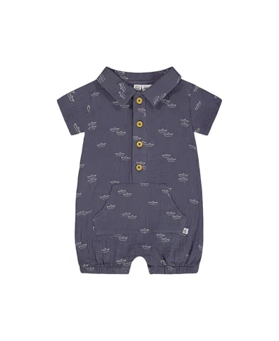 Deux Par Deux Boys' Printed Muslin Romper - Baby In Navy Blue Paper Boat