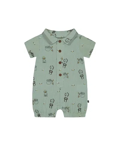 Deux Par Deux Boys' Printed Muslin Romper - Baby In Sage Monkey
