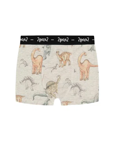 Deux Par Deux Boys' Printed Organic Cotton Boxer Shorts - Little Kid, Big Kid In Dinosaur On Mottled And Tan