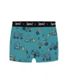 Deux Par Deux Boy's Printed Organic Cotton Boxer Shorts Teal With Yellow Truck In Teal With Yellow Truck
