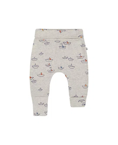 Deux Par Deux Boys' Printed Organic Cotton Evolutive Pant - Baby In Heather Grey With Little Paper Boat