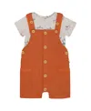 Deux Par Deux Boys' Printed Organic Cotton Onesie And Muslin Shortall Set - Baby In Terracotta And Small Boat