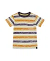Deux Par Deux Boy's Printed Organic Cotton Tee Navy Striped, Orange, And Lime Green In Navy Striped/orange