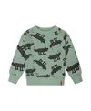 Deux Par Deux Boy's Printed Pullover French Terry Sweatshirt Gray Wolf On Teal Background In Gray Wolf On Teal Background
