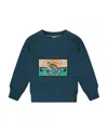 Deux Par Deux Little Boy's Pullover French Terry Graphic Sweatshirt Teal And Peach In Teal And Peach