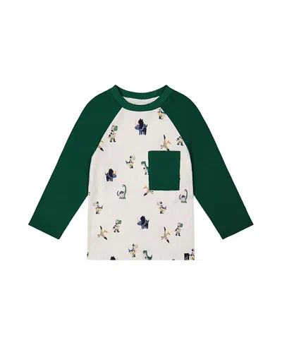 Deux Par Deux Boys' Raglan Dino Allover Crew Neck Long Sleeve T-shirt - Baby In Multi