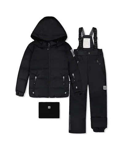 Deux Par Deux Boys' Reinforced Jacket & Pants Fleece Neckwarmer Two Piece Snowsuit - Little Kid, Big In Black