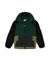Deux Par Deux Boys' Sherpa Mid-season Colorblock Jacket - Baby In Black/forest Green/and Olive