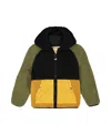Deux Par Deux Boys' Sherpa Mid-season Colorblock Jacket - Little Kid In Black/tan/and Olive Green