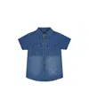 Deux Par Deux Boys' Short Sleeve Button Down Shirt - Baby In Dark Denim Blue