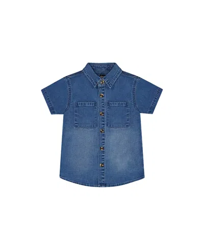 Deux Par Deux Boys' Short Sleeve Button Down Shirt - Baby In Dark Denim Blue