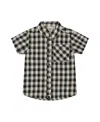 Deux Par Deux Little Boy's Short Sleeve Button Down Shirt Black And Beige Plaid In Black And Beige Plaid