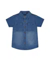 Deux Par Deux Boy's Short Sleeve Button Down Shirt Dark Denim Blue In Dark Denim Blue