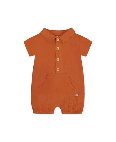 Deux Par Deux Boys' Short Sleeve Muslin Romper - Baby In Terracotta
