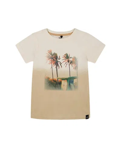 Deux Par Deux Boys' Short Sleeve Organic Cotton Graphic Tee - Baby In Gradient White And Beige