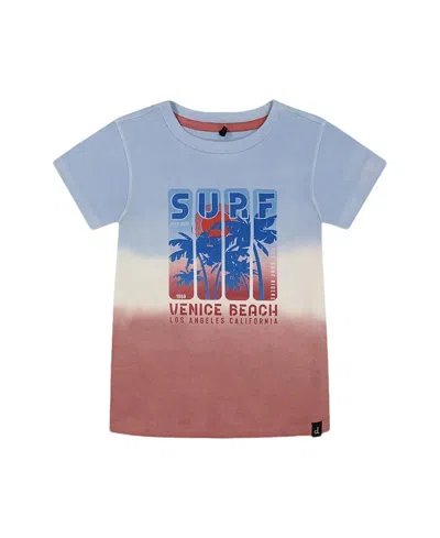 Deux Par Deux Boys' Short Sleeve Organic Cotton Graphic Tee - Baby In Pale Blue And Dark Old Rose