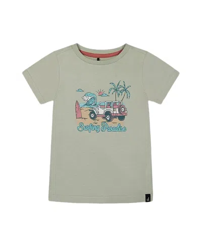 Deux Par Deux Boys' Short Sleeve Organic Cotton Graphic Tee - Baby In Sage And Multi