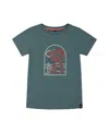 Deux Par Deux Little Boy's Short Sleeve Organic Cotton Graphic Tee Teal And Dark Old Rose In Teal And Dark Old Rose