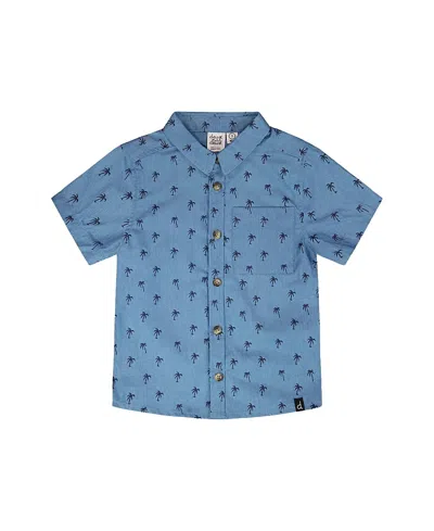 Deux Par Deux Boys' Short Sleeve Palm Print Chambray Shirt - Baby In Blue