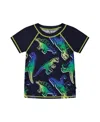 Deux Par Deux Kids'  Boys' Short Sleeve Rashguard - Baby In Blue And Green Dino On Navy