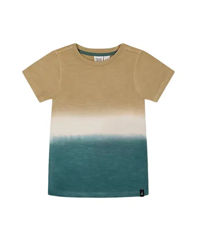 Deux Par Deux Boys' Short Sleeve Tee - Baby In Gradient Beige And Teal