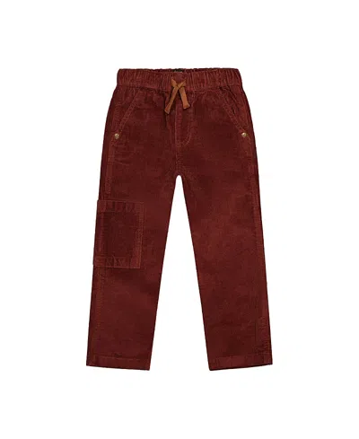 Deux Par Deux Boys' Stretch Corduroy Cargo Pocket Drawstring Waist Pants - Baby In Burgundy